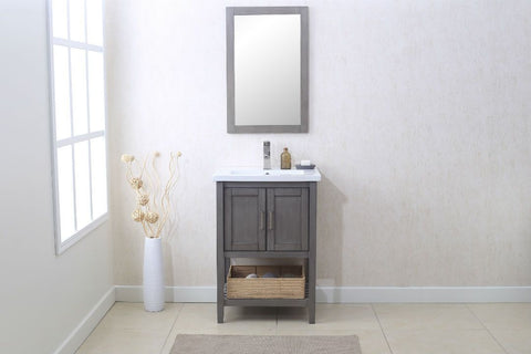 Image of Legion WLF6021-SG 24" SILVER GRAY SINK VANITY WITH MIRROR, UPC FAUCET AND BASKET - Silver gray WLF6021-SG