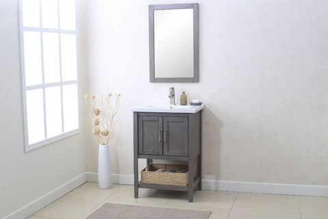 Image of Legion WLF6021-SG 24" SILVER GRAY SINK VANITY WITH MIRROR, UPC FAUCET AND BASKET - Silver gray WLF6021-SG