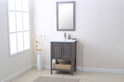 Image of Legion WLF6021-SG 24" SILVER GRAY SINK VANITY WITH MIRROR, UPC FAUCET AND BASKET - Silver gray WLF6021-SG