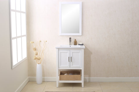 Image of Legion WLF6021-W 24" WHITE SINK VANITY WITH MIRROR, UPC FAUCET AND BASKET - White WLF6021-W