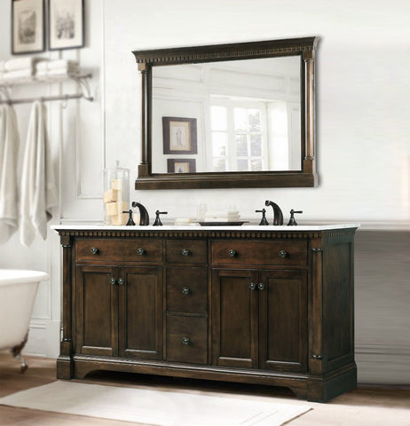 Image of Legion WLF6036-60 60" ANTIQUE COFFEE SINK VANITY WITH CARRARA WHITE TOP AND MATCHING BACKSPLASH WITHOUT FAUCET - ANTIQUE COFFEE WLF6036-60