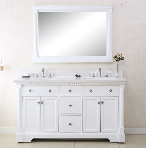 Image of Legion WLF6036-60W 60" MATT WHITE SINK VANITY WITH QUARTZ TOP - White WLF6036-60W