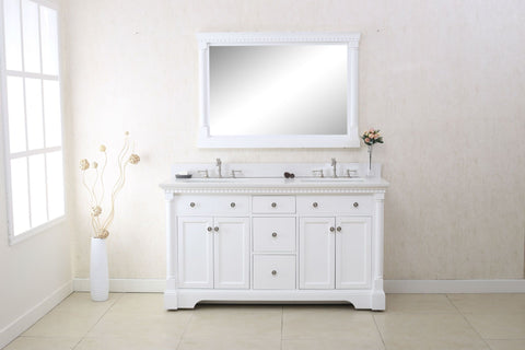 Image of Legion WLF6036-60W 60" MATT WHITE SINK VANITY WITH QUARTZ TOP - White WLF6036-60W