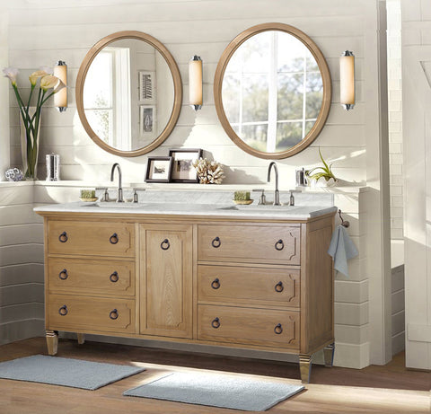 Image of Legion WLF6060 60" WEATHERED GRAY SINK VANITY MATCHING GRANITE FROM WLF6036-61" TOP, NO FAUCET - Weathered Light Brown WLF6060