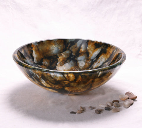 Image of Legion ZA-01 Tempered Glass 1/2" Thick, 16.5" Diameter, 5.5" Height Matching Chrome Pop-Up Drain and Mounting Ring - Brown ZA-01