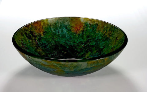 Image of Legion ZA-107 Tempered Glass 1/2" Thick, 16.5" Diameter, 5.5" Height Matching Chrome Pop-Up Drain and Mounting Ring - Butterfly and Green ZA-107