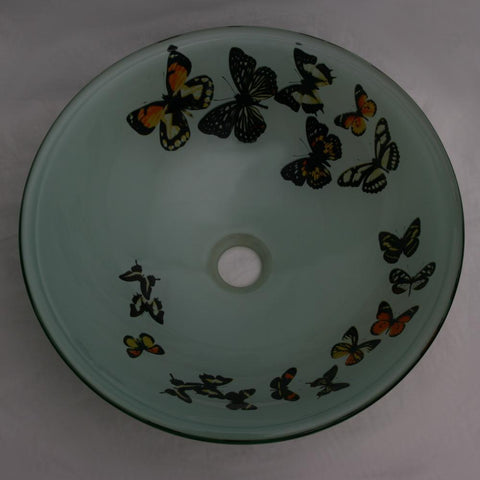 Image of Legion ZA-20 Tempered Glass 1/2" Thick, 16.5" Diameter, 5.5" Height Matching Chrome Pop-Up Drain and Mounting Ring - Butterfly Frosted ZA-20