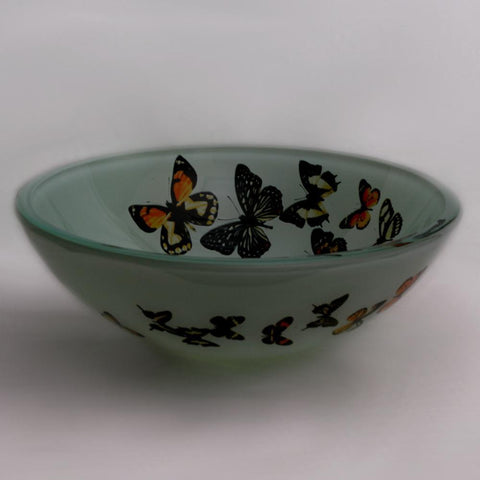 Image of Legion ZA-20 Tempered Glass 1/2" Thick, 16.5" Diameter, 5.5" Height Matching Chrome Pop-Up Drain and Mounting Ring - Butterfly Frosted ZA-20