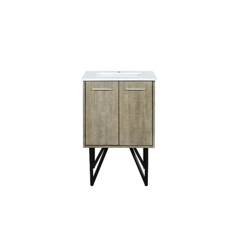Image of Lexora Lancy Modern Rustic Acacia 24" Square Sink Bathroom Vanity w/ White Quartz Top