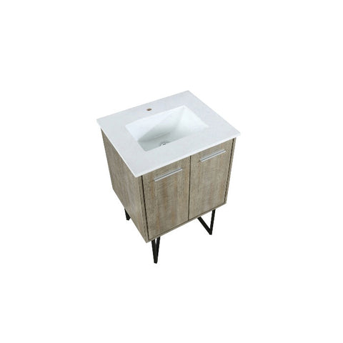 Image of Lexora Lancy Modern Rustic Acacia 24" Square Sink Bathroom Vanity w/ White Quartz Top | LLC24SKSOS000 LLC24SKSOS000