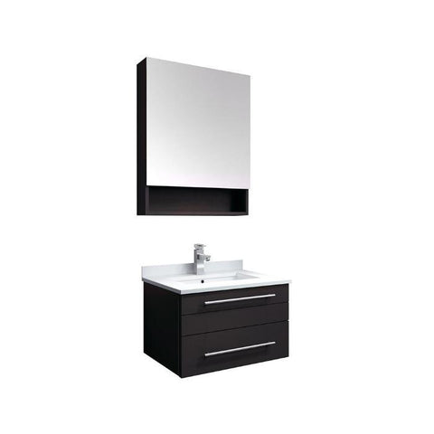 Image of Lucera 24" Espresso Modern Wall Hung Undermount Sink Vanity w/ Medicine Cabinet FVN6124ES-UNS-FFT1030BN