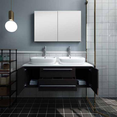 Image of Lucera 48" Espresso Modern Wall Hung Double Vessel Sink Modern Bathroom Vanity