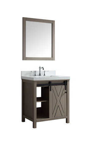 Image of Marsyas 30" Ash Grey Single Vanity | White Quartz Top | White Square Sink and 28" Mirror