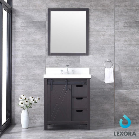 Image of Marsyas 30" Brown Single Vanity | White Quartz Top | White Square Sink and 28" Mirror