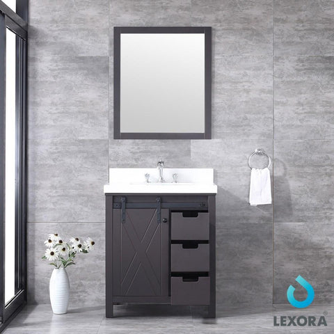 Image of Marsyas 30" Brown Single Vanity | White Quartz Top | White Square Sink and 28" Mirror