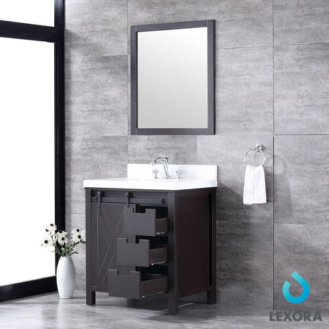 Image of Marsyas 30" Brown Single Vanity | White Quartz Top | White Square Sink and 28" Mirror