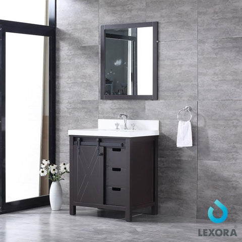 Image of Marsyas 30" Brown Single Vanity | White Quartz Top | White Square Sink and 28" Mirror