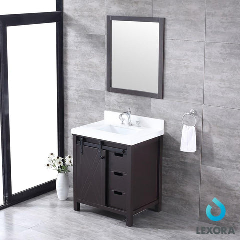 Image of Marsyas 30" Brown Single Vanity | White Quartz Top | White Square Sink and 28" Mirror