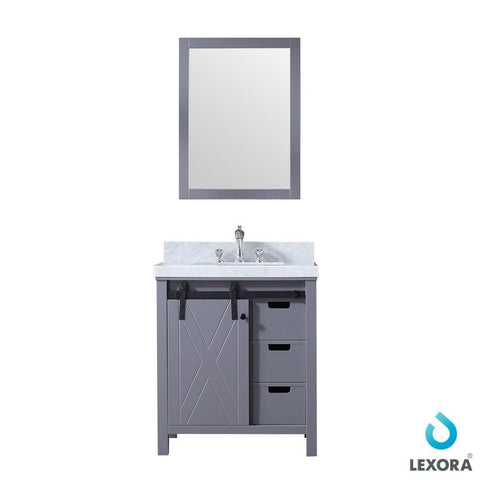 Image of Marsyas 30" Dark Grey Single Vanity | White Carrara Marble Top | White Square Sink and 28" Mirror