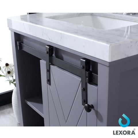 Image of Marsyas 30" Dark Grey Single Vanity | White Carrara Marble Top | White Square Sink and 28" Mirror