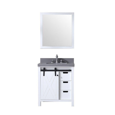 Image of Marsyas 30" White Single Vanity | Grey Quartz Top | White Square Sink and 28" Mirror