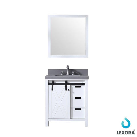 Image of Marsyas 30" White Single Vanity | Grey Quartz Top | White Square Sink and 28" Mirror