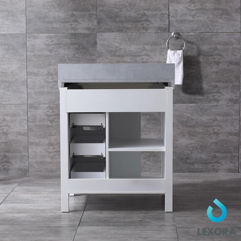 Image of Marsyas 30" White Single Vanity | Grey Quartz Top | White Square Sink and 28" Mirror