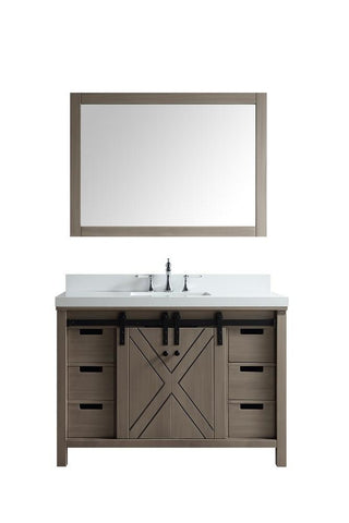Image of Marsyas 48" Ash Grey Single Vanity | White Quartz Top | White Square Sink and 44" Mirror