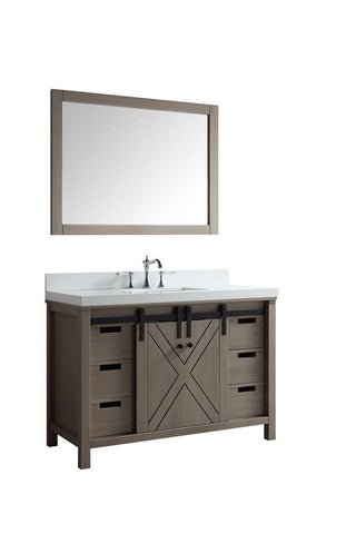 Image of Marsyas 48" Ash Grey Single Vanity | White Quartz Top | White Square Sink and 44" Mirror
