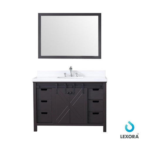 Image of Marsyas 48" Brown Single Vanity | White Quartz Top | White Square Sink and 44" Mirror