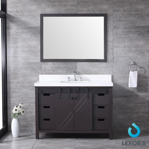 Image of Marsyas 48" Brown Single Vanity | White Quartz Top | White Square Sink and 44" Mirror