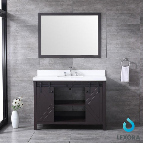 Image of Marsyas 48" Brown Single Vanity | White Quartz Top | White Square Sink and 44" Mirror