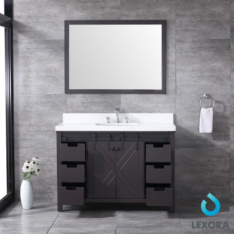 Image of Marsyas 48" Brown Single Vanity | White Quartz Top | White Square Sink and 44" Mirror