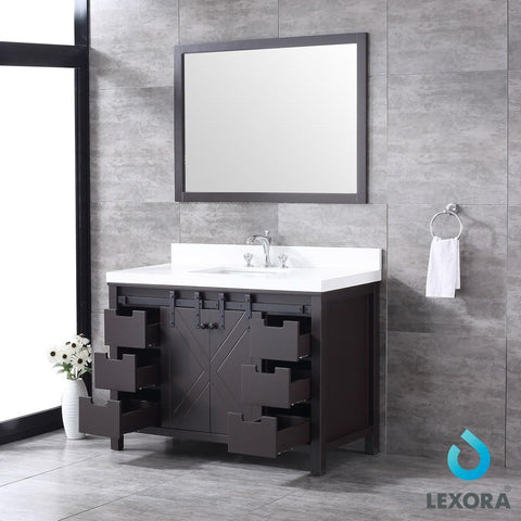 Image of Marsyas 48" Brown Single Vanity | White Quartz Top | White Square Sink and 44" Mirror