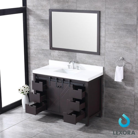 Image of Marsyas 48" Brown Single Vanity | White Quartz Top | White Square Sink and 44" Mirror