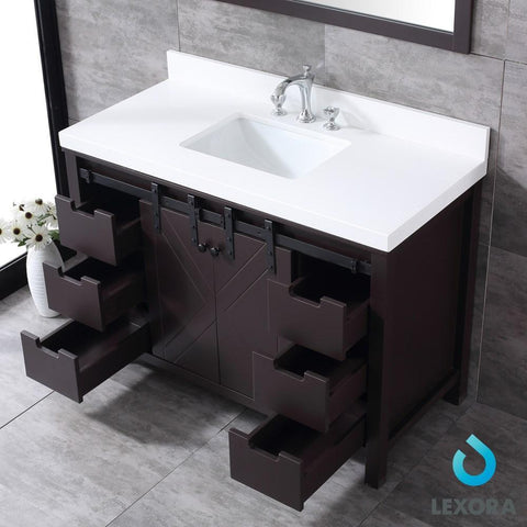 Image of Marsyas 48" Brown Single Vanity | White Quartz Top | White Square Sink and 44" Mirror