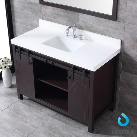 Image of Marsyas 48" Brown Single Vanity | White Quartz Top | White Square Sink and 44" Mirror