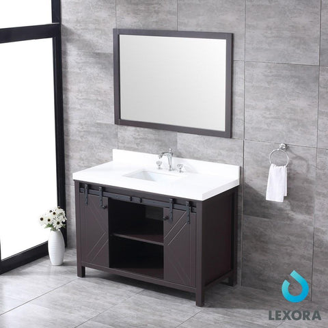 Image of Marsyas 48" Brown Single Vanity | White Quartz Top | White Square Sink and 44" Mirror