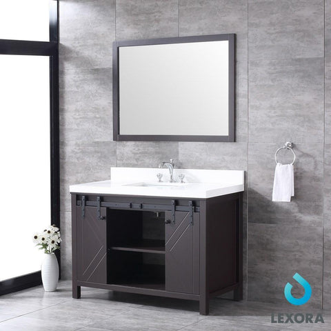 Image of Marsyas 48" Brown Single Vanity | White Quartz Top | White Square Sink and 44" Mirror