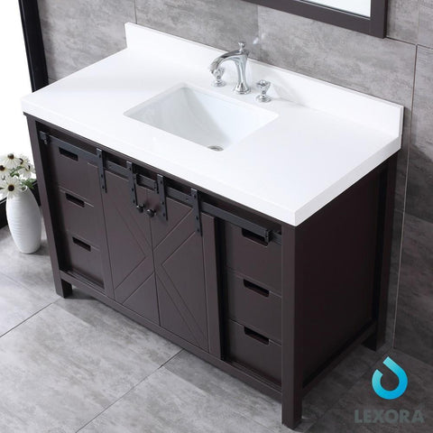 Image of Marsyas 48" Brown Single Vanity | White Quartz Top | White Square Sink and 44" Mirror