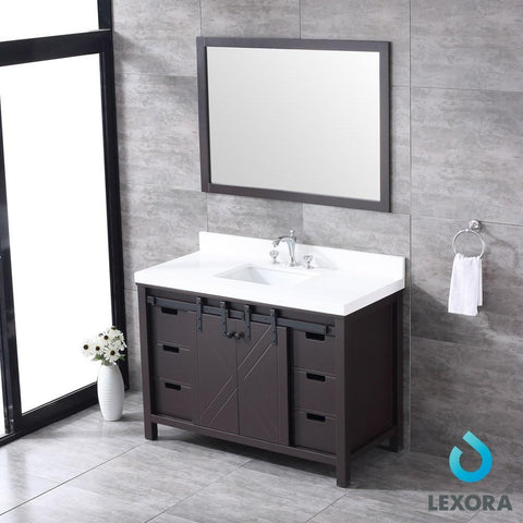 Image of Marsyas 48" Brown Single Vanity | White Quartz Top | White Square Sink and 44" Mirror