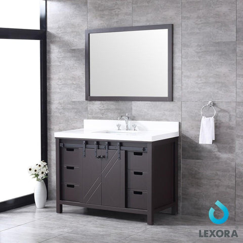 Image of Marsyas 48" Brown Single Vanity | White Quartz Top | White Square Sink and 44" Mirror