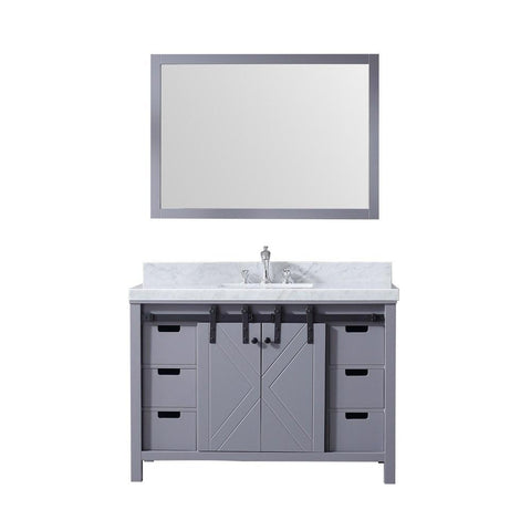 Image of Marsyas 48" Dark Grey Single Vanity | White Carrara Marble Top | White Square Sink and 44" Mirror