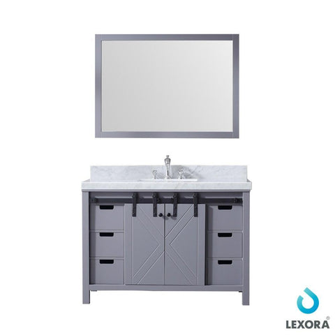 Image of Marsyas 48" Dark Grey Single Vanity | White Carrara Marble Top | White Square Sink and 44" Mirror