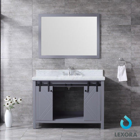 Image of Marsyas 48" Dark Grey Single Vanity | White Carrara Marble Top | White Square Sink and 44" Mirror