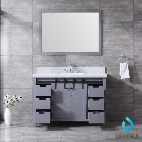 Image of Marsyas 48" Dark Grey Single Vanity | White Carrara Marble Top | White Square Sink and 44" Mirror