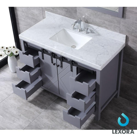 Image of Marsyas 48" Dark Grey Single Vanity | White Carrara Marble Top | White Square Sink and 44" Mirror