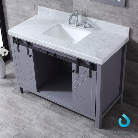 Image of Marsyas 48" Dark Grey Single Vanity | White Carrara Marble Top | White Square Sink and 44" Mirror