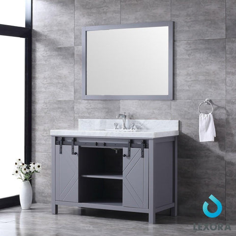 Image of Marsyas 48" Dark Grey Single Vanity | White Carrara Marble Top | White Square Sink and 44" Mirror