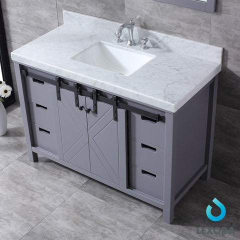Image of Marsyas 48" Dark Grey Single Vanity | White Carrara Marble Top | White Square Sink and 44" Mirror